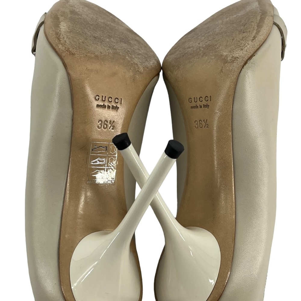 Gucci Womens Cream Colored Pump Open Toe High Heels Size 36.5 Tan color size 6 - Picture 10 of 10